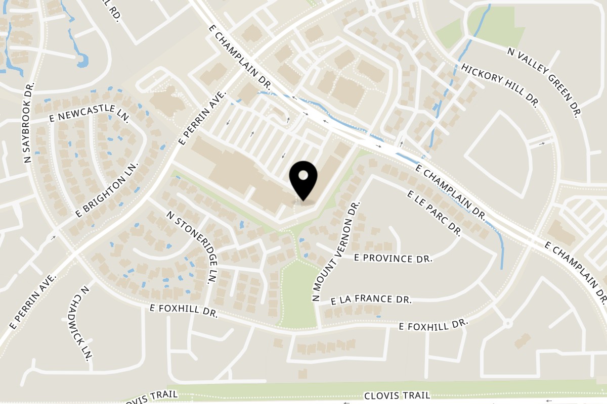 Map showing the location of Mama Iguana's on 1129 E Champlain Dr in Fresno